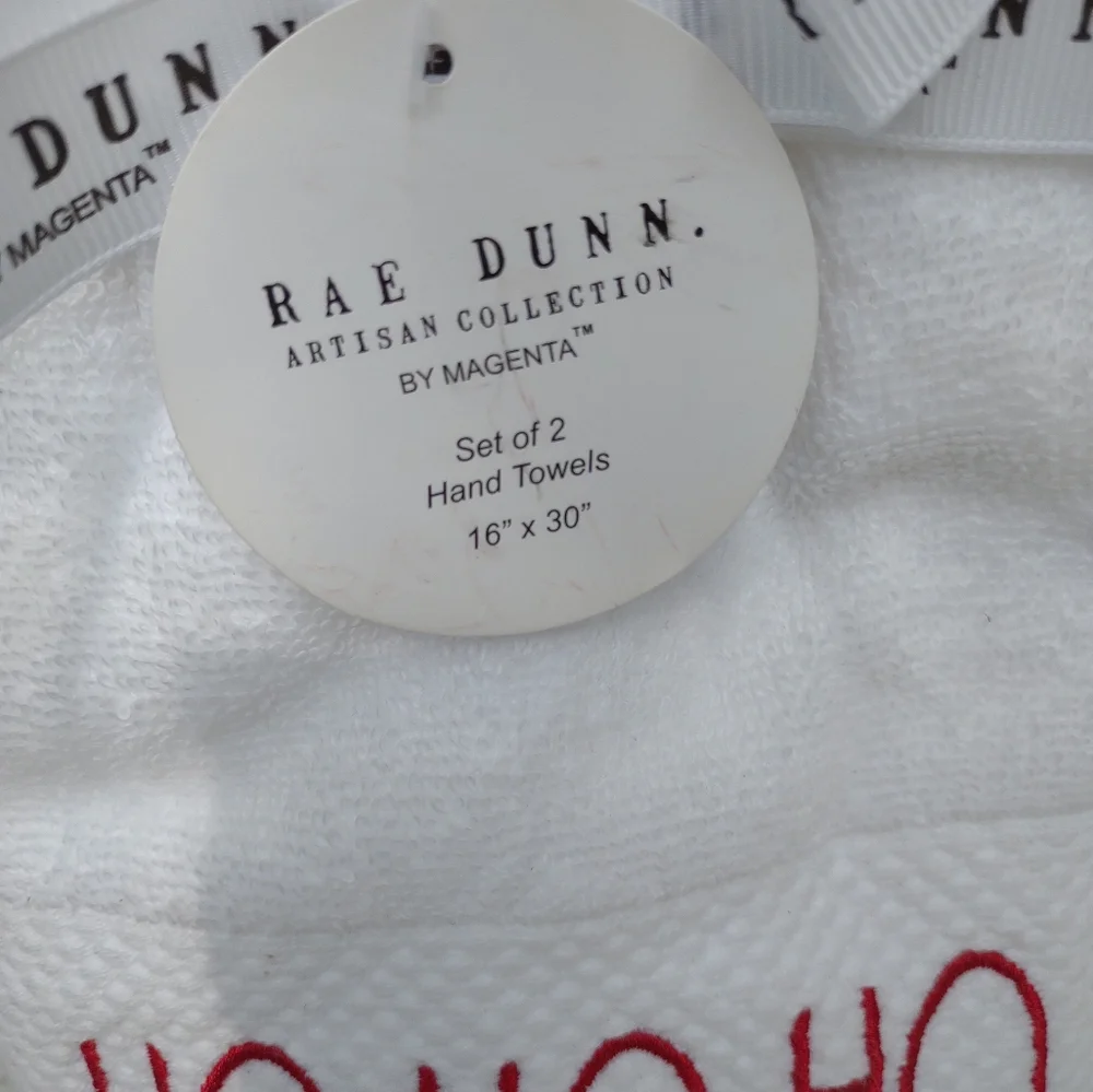 Rae Dunn Christmas Ho Ho Ho White Embroidered Cotton Hand Towels 2 Pack